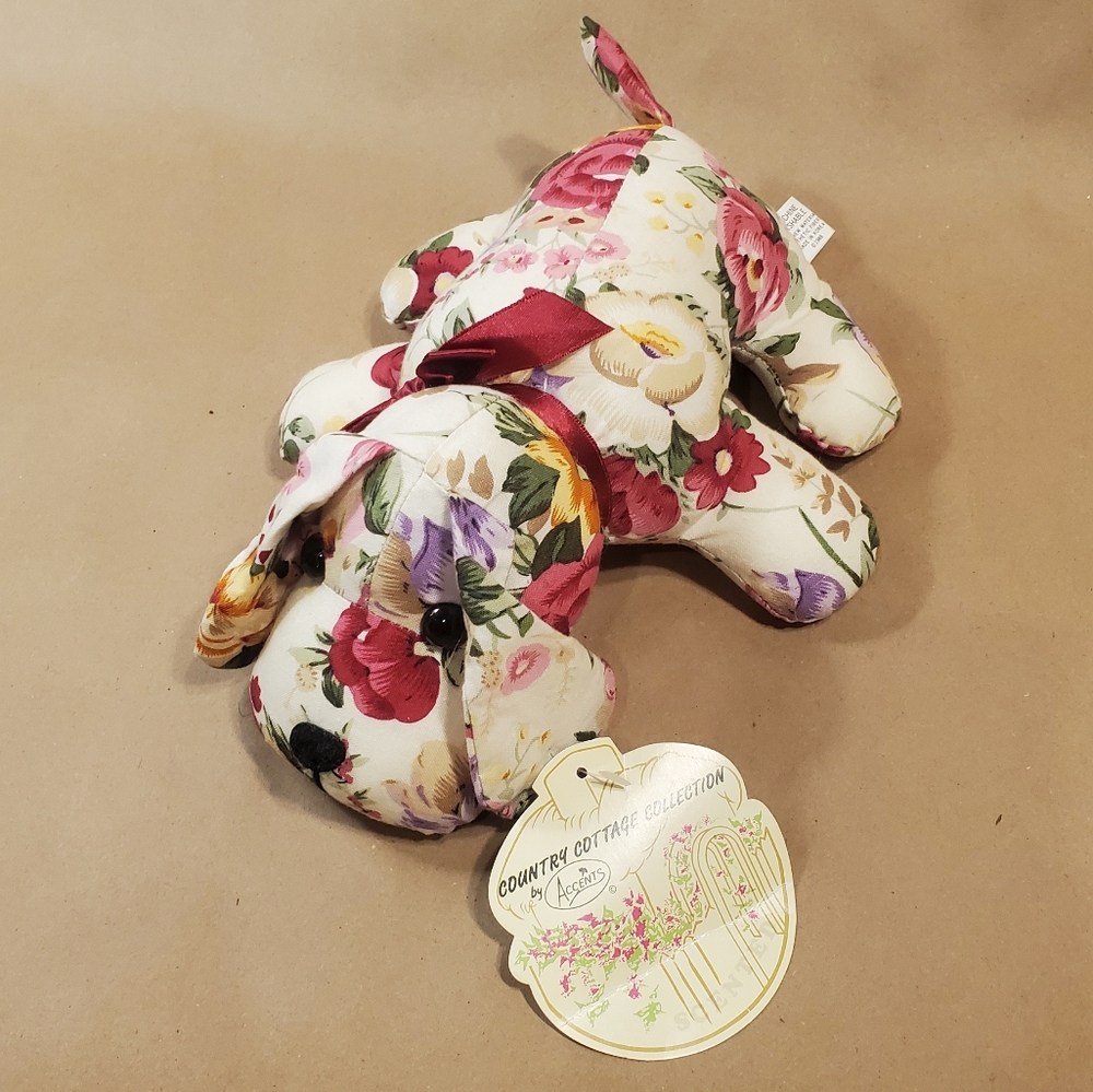 Floral print plush dog from the 1988 Country Cottage Collection by Accents